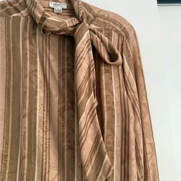 Christian Dior separates Brown Striped Blouse Silk with Bow Tie- size 10 - Picture 3 of 6